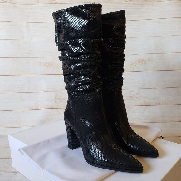 IRO Paris Yasur Gathered Snake Effect All Leather Slouchy Boots Black Size 39 - Picture 10 of 15